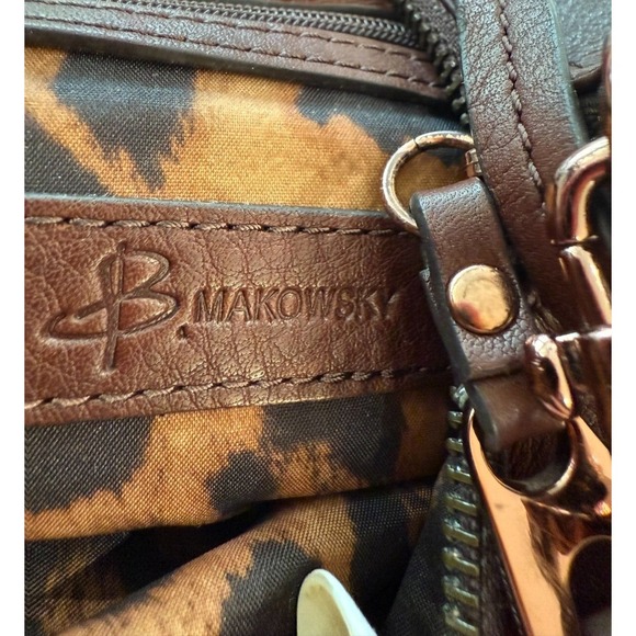 B Makowski Metallic Bronze Brown Pebbled Leather Tassel Crossbody Purse - Picture 5 of 13